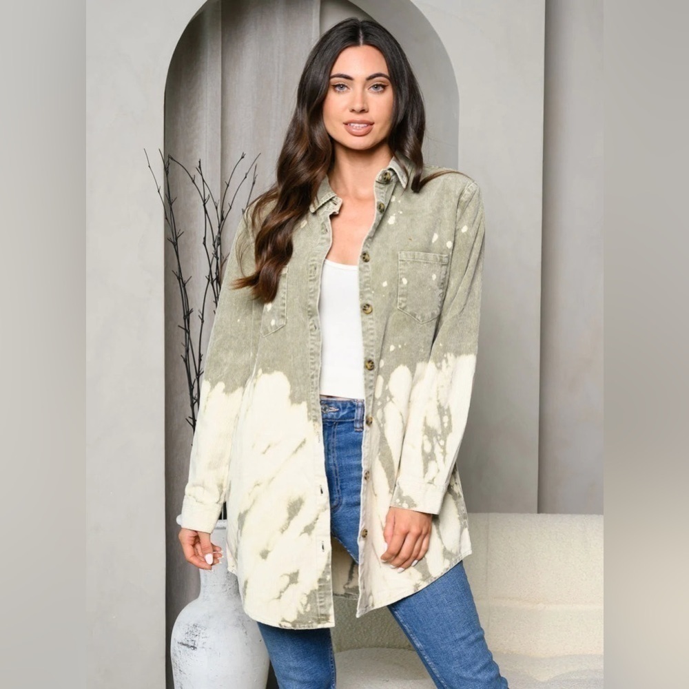 Peach Love Corduroy Top Olive Size M​​​​​​​​​​​​​​​​​​​​​​​​